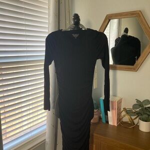NWT GOOD AMERICAN women’s size 1 long sleeved black rouched stretch dress.